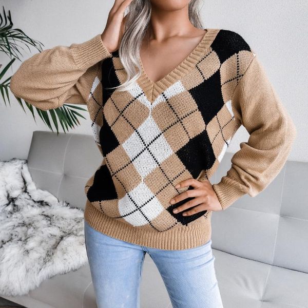women's sweaters women knit college style commuter fashion loose autumn and winter rhombus color matching v-neck long-sleeved pullover, White;black
women's sweaters women knit college style commuter fashion loose autumn and winter rhombus color matching v-neck long-sleeved pullover, White;black