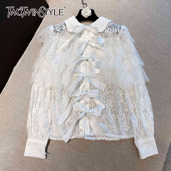 twotwinstyle korean patchwork lace shirt for women lapel long sleeve lace up bowknot sweet blouse female fashion clothes 210517, White
twotwinstyle korean patchwork lace shirt for women lapel long sleeve lace up bowknot sweet blouse female fashion clothes 210517, White