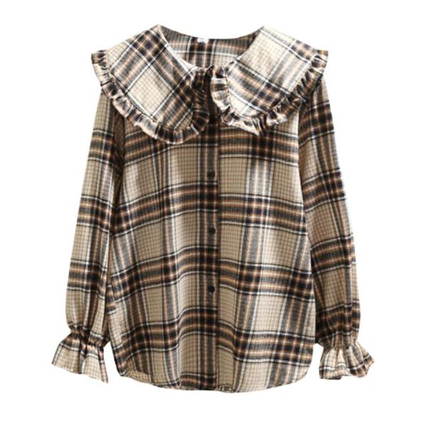 retro doll collar plaid shirt female spring and autumn student loose cotton linen ruffled blouse women women's blouses & shirts, White
retro doll collar plaid shirt female spring and autumn student loose cotton linen ruffled blouse women women's blouses & shirts, White