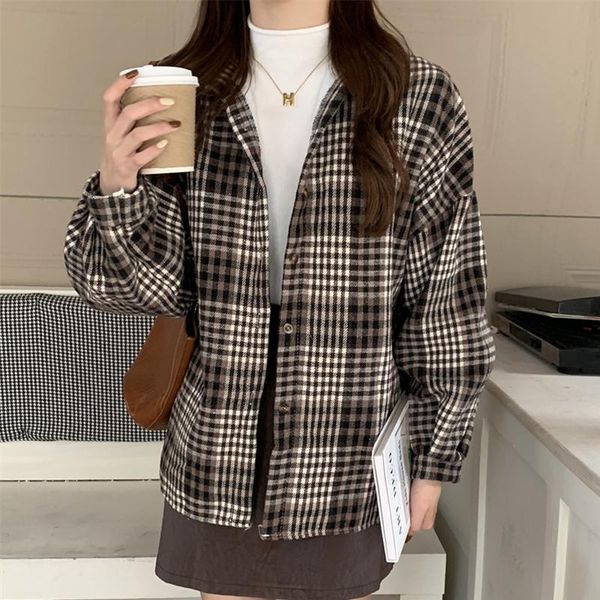 women's wool & blends winter vintage plaid thick shirt women print brown lady blouse casual loose female chic jacket 2021, Black
women's wool & blends winter vintage plaid thick shirt women print brown lady blouse casual loose female chic jacket 2021, Black