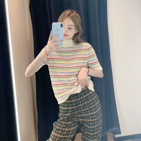 women's knits & tees 2021 female striped sweater short sleeve boutique collar korean style, White
women's knits & tees 2021 female striped sweater short sleeve boutique collar korean style, White