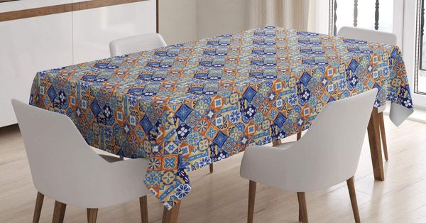 talavera rhombus tiles effect illustration in vibrant blue and orange tones vintage style, rectangular table cover cloth
talavera rhombus tiles effect illustration in vibrant blue and orange tones vintage style, rectangular table cover cloth