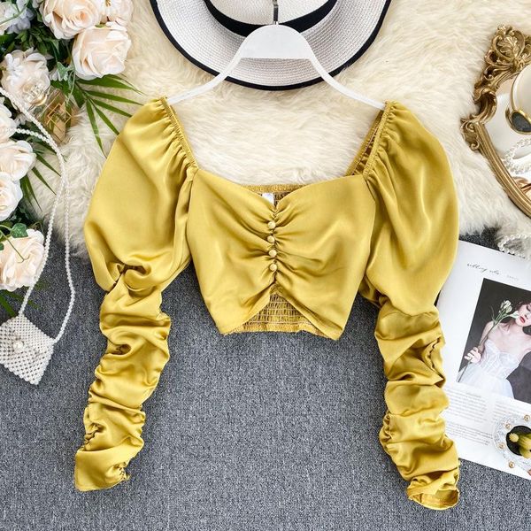 retro solid color square collar puff sleeves pleated long-sleeved pearls buttons short blouse mini shirt crop blusas women's blous, White
retro solid color square collar puff sleeves pleated long-sleeved pearls buttons short blouse mini shirt crop blusas women's blous, White