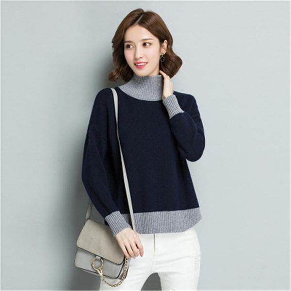 women's sweaters 100%goat cashmere turtleneck knit women contrast color loose pullover sweater batwing sleeve dark blue 2color -l, White;black
women's sweaters 100%goat cashmere turtleneck knit women contrast color loose pullover sweater batwing sleeve dark blue 2color -l, White;black
