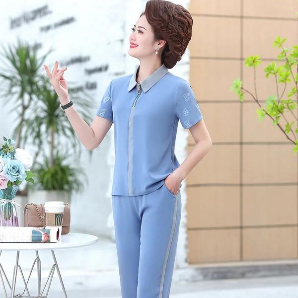 mother casual outfits summer tracksuit fashion square collar zipper elastic waist pant solid plus size two piece set women's pants, White
mother casual outfits summer tracksuit fashion square collar zipper elastic waist pant solid plus size two piece set women's pants, White