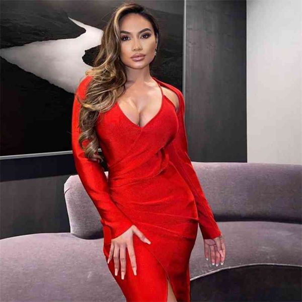 winter women red long sleeve bodycon bandage dress v neck mid-calf club celebrity evening runway party 210507, Black;gray
winter women red long sleeve bodycon bandage dress v neck mid-calf club celebrity evening runway party 210507, Black;gray