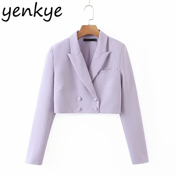 fall women cropped blazer vintage solid color long sleeve notched collar double breasted elegant office jacket fashion suits 211019, White;black
fall women cropped blazer vintage solid color long sleeve notched collar double breasted elegant office jacket fashion suits 211019, White;black