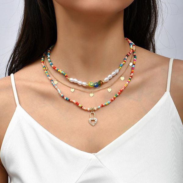 pendant necklaces 3 pcs/set bohemian female handmade beaded multicolor glass beads for women gold color chain heart pendants necklace, Silver
pendant necklaces 3 pcs/set bohemian female handmade beaded multicolor glass beads for women gold color chain heart pendants necklace, Silver