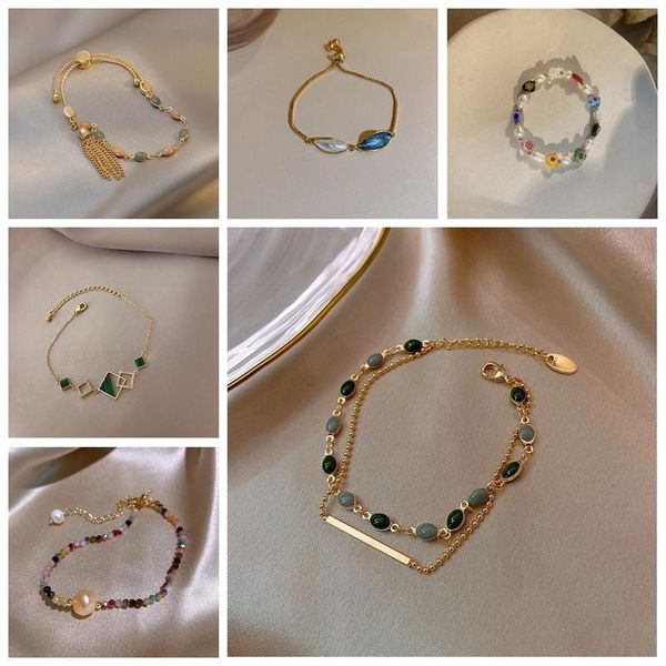charm bracelets gold color beaded chain double layered adjustable bracelet blue green crystal for women girls accessories, Golden;silver
charm bracelets gold color beaded chain double layered adjustable bracelet blue green crystal for women girls accessories, Golden;silver