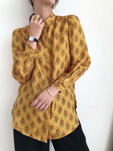 women's blouses & shirts pineapple print blouse stand collar 100% silk long sleeve female casual single breasted shirt, White
women's blouses & shirts pineapple print blouse stand collar 100% silk long sleeve female casual single breasted shirt, White