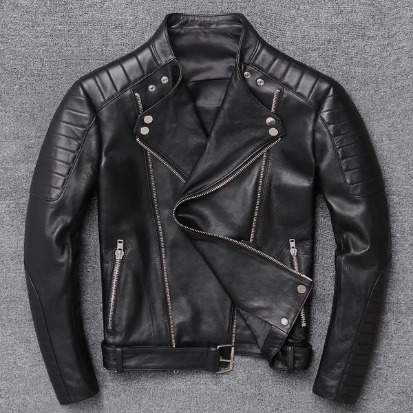 men's leather & faux inclined zipper collar brief paragraph lear male sheep motorcycle suit rock jacket, Black
men's leather & faux inclined zipper collar brief paragraph lear male sheep motorcycle suit rock jacket, Black