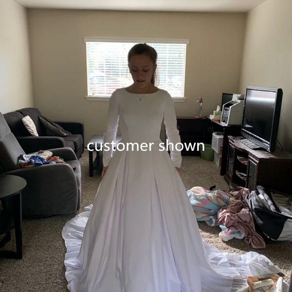 white elegant wedding dresses belt long sleeve tea-length bride dress gown satin a line
white elegant wedding dresses belt long sleeve tea-length bride dress gown satin a line