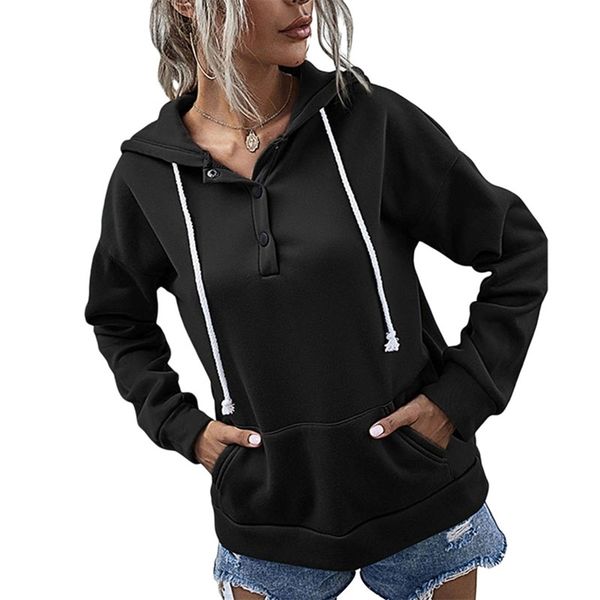 women hoodies button pocket decorated full length regular sleeve hooded collar elegant fashion drawstring loose 210522, Black
women hoodies button pocket decorated full length regular sleeve hooded collar elegant fashion drawstring loose 210522, Black