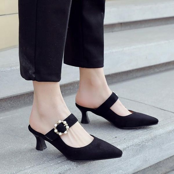 summer slippers fashion outdoor pointed toe flock pearl beads high heels mules slides slip on ladies date shoes, Black
summer slippers fashion outdoor pointed toe flock pearl beads high heels mules slides slip on ladies date shoes, Black