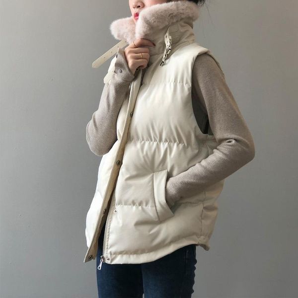 women's vests 2021 winter style korean cotton waistcoat women fur collar loose down vest jacket, Black;white
women's vests 2021 winter style korean cotton waistcoat women fur collar loose down vest jacket, Black;white