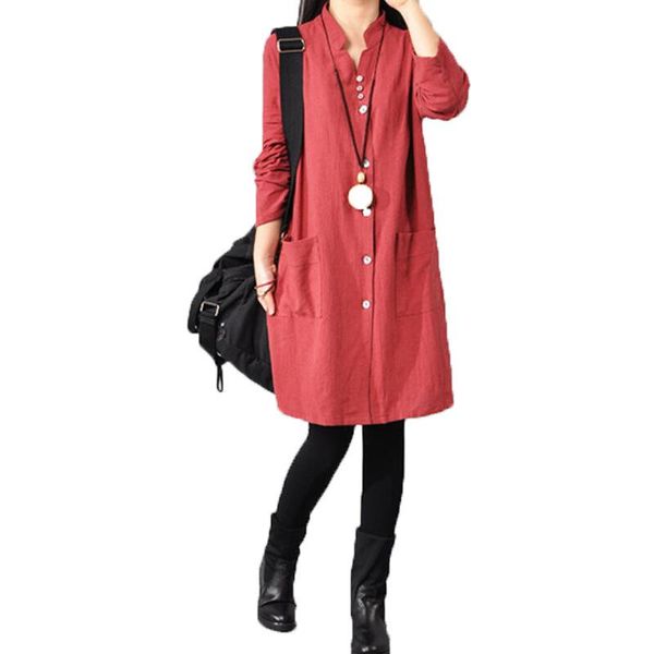 maternity dresses spring autumn pregnant women shirt dress loose cotton linen long sleeve fashion pregnancy big pocket clothes, White 
maternity dresses spring autumn pregnant women shirt dress loose cotton linen long sleeve fashion pregnancy big pocket clothes, White