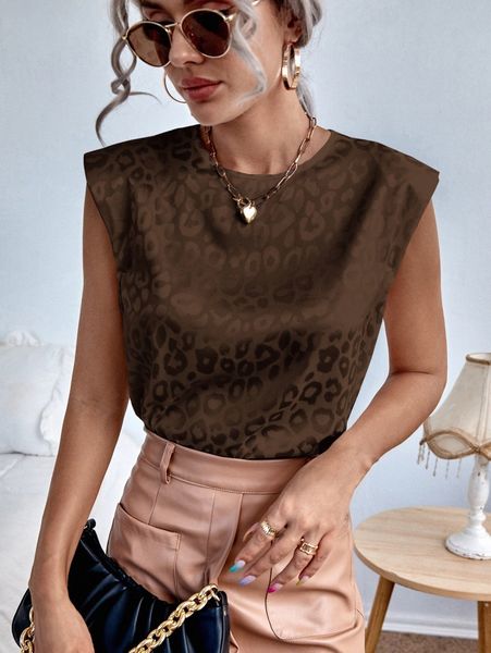 leopard jacquard padded shoulder blouse a0vu#, White
leopard jacquard padded shoulder blouse a0vu#, White