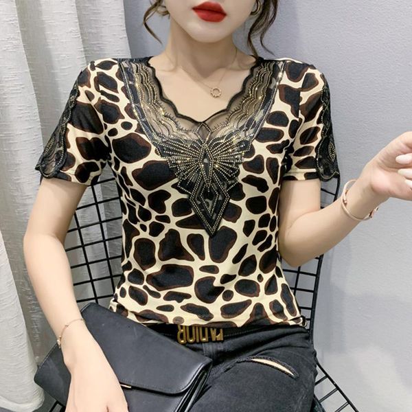 drilling short sleeve women's t-shirt 2021 summer v-neck leopard print fashion plus size shirt blusas, White
drilling short sleeve women's t-shirt 2021 summer v-neck leopard print fashion plus size shirt blusas, White