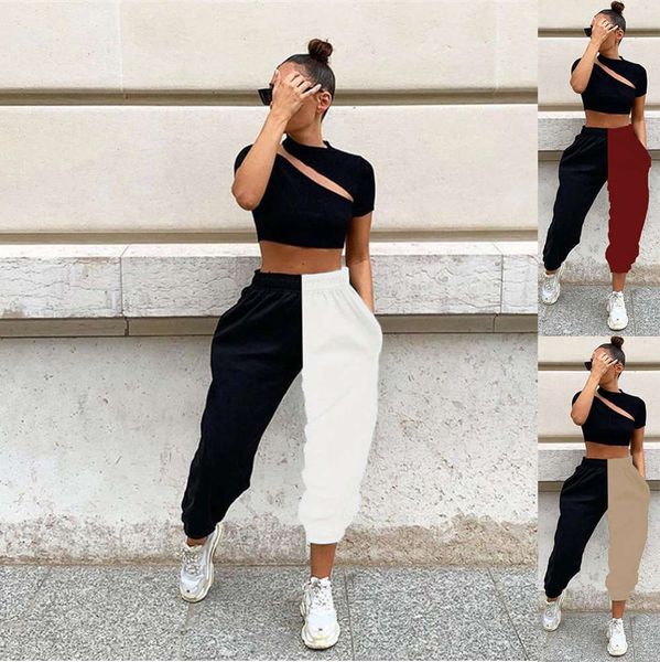 2020 women's fashion high waisted contrast stitching corset casual pants hip hop pants, Black;white
2020 women's fashion high waisted contrast stitching corset casual pants hip hop pants, Black;white