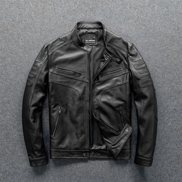 men's leather & faux vegetable tanned sheep skin jacket slim stand-up collar motorcycle suit a must-have for rider, Black
men's leather & faux vegetable tanned sheep skin jacket slim stand-up collar motorcycle suit a must-have for rider, Black