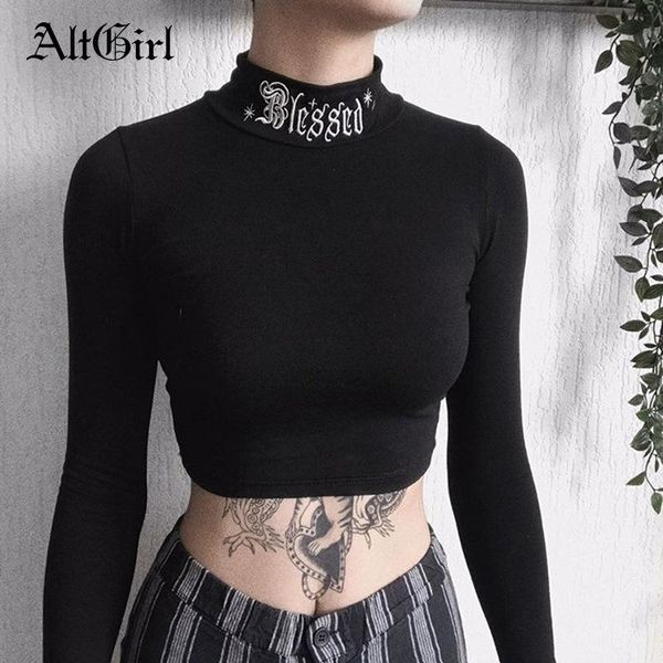 women's t-shirt altgirl dark goth women blessed letter embroidered turtleneck slim tumblr clothes y2k e-girl punk street bottom tees, White
women's t-shirt altgirl dark goth women blessed letter embroidered turtleneck slim tumblr clothes y2k e-girl punk street bottom tees, White