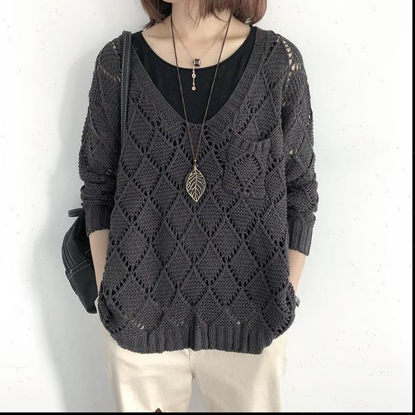 knit thin v neck spring womens sweater summer hollow out loose nine sleeve pullover fashion blouse, White;black
knit thin v neck spring womens sweater summer hollow out loose nine sleeve pullover fashion blouse, White;black