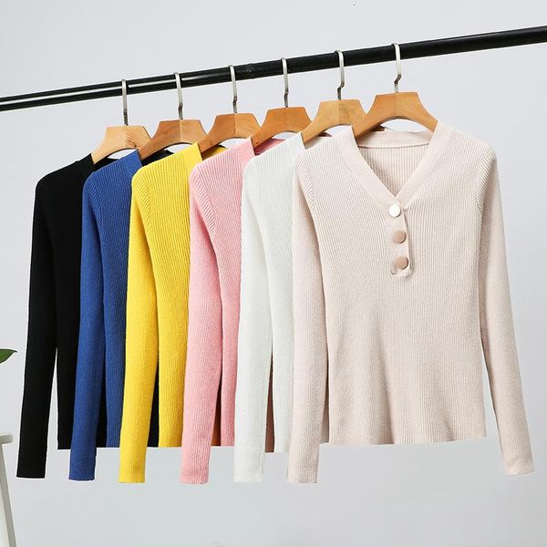 women's sweaters elegant half open collar knitted sweater women 2021 button v-neck solid casual pullovers, White;black
women's sweaters elegant half open collar knitted sweater women 2021 button v-neck solid casual pullovers, White;black