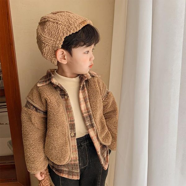 jackets autumn winter boys thick long-sleeved korean jacket color matching lamb fur lapel fake two coats, Blue;gray
jackets autumn winter boys thick long-sleeved korean jacket color matching lamb fur lapel fake two coats, Blue;gray
