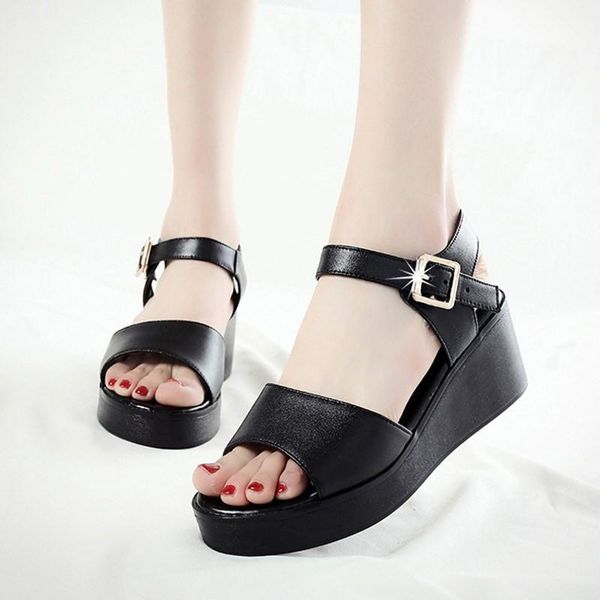 sandals fashion pu leather women's wedges thick sole open toe platform shoes comfortable anti skid casual mother, Black
sandals fashion pu leather women's wedges thick sole open toe platform shoes comfortable anti skid casual mother, Black
