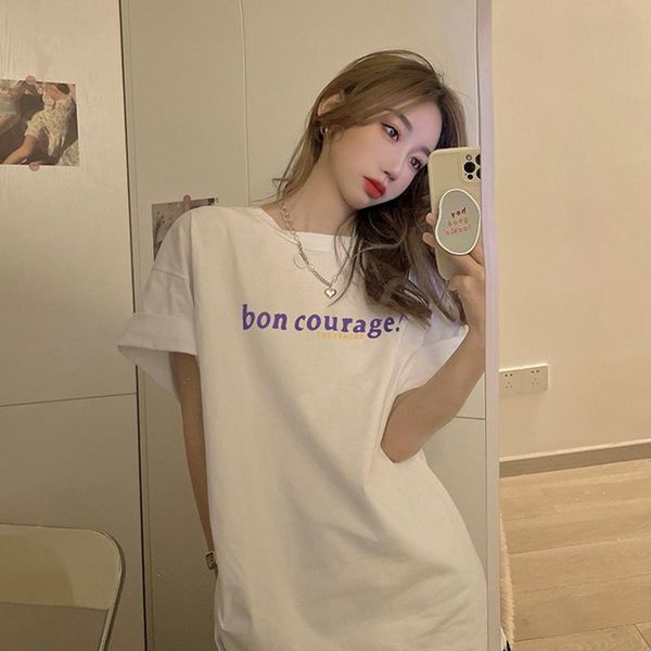 women's t-shirt ytx758 2021 summer loose letter printing mid-length literary small fresh short-sleeved, White
women's t-shirt ytx758 2021 summer loose letter printing mid-length literary small fresh short-sleeved, White