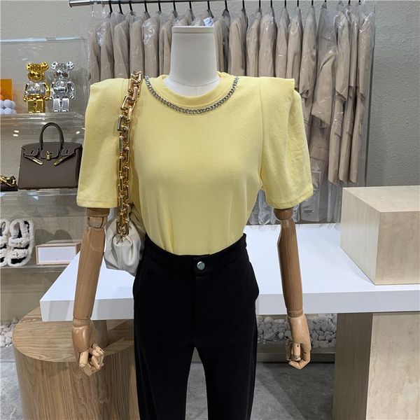 women's t-shirt niche design metallic chain bubble sleeve loose 2021 sense of all-match casual temperament top, White
women's t-shirt niche design metallic chain bubble sleeve loose 2021 sense of all-match casual temperament top, White