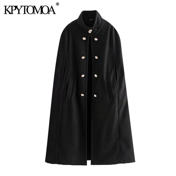 women fashion metal buttons loose woolen cape coat high neck side pockets female outerwear chic overcoat 210420, Black
women fashion metal buttons loose woolen cape coat high neck side pockets female outerwear chic overcoat 210420, Black