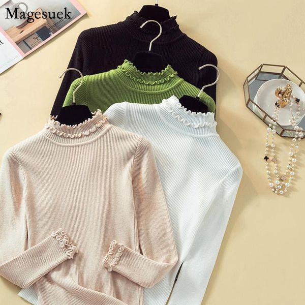 women's sweaters 2021 autumn cotton knitted woman turtleneck solid womens ruffles pullover women ropa de mujer 10380, White;black
women's sweaters 2021 autumn cotton knitted woman turtleneck solid womens ruffles pullover women ropa de mujer 10380, White;black