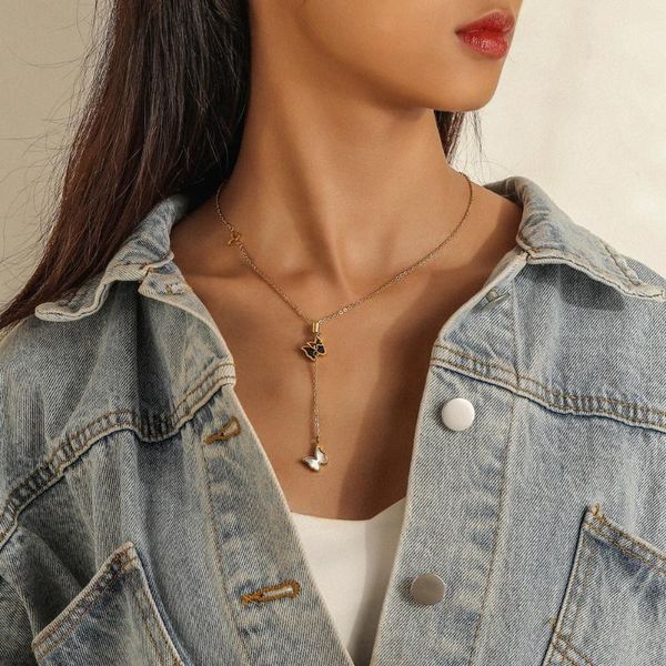 pendant necklaces arrival stainless steel gold-plated necklace black white dripping oil butterfly tassel jewelry for women, Silver
pendant necklaces arrival stainless steel gold-plated necklace black white dripping oil butterfly tassel jewelry for women, Silver