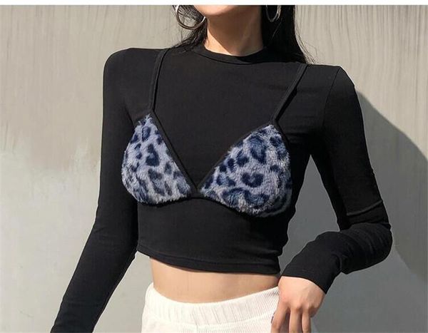 women's t-shirt , leopard bra camisole fake two pieces splicing umbilicus exposure long sleeve turtleneck for female 2021, White
women's t-shirt , leopard bra camisole fake two pieces splicing umbilicus exposure long sleeve turtleneck for female 2021, White