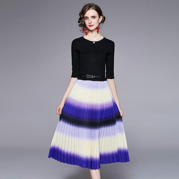 casual dresses banulin fashion designer dress spring autumn women's sashes gradient color stitching knitting patchwork pleated, Black;gray
casual dresses banulin fashion designer dress spring autumn women's sashes gradient color stitching knitting patchwork pleated, Black;gray