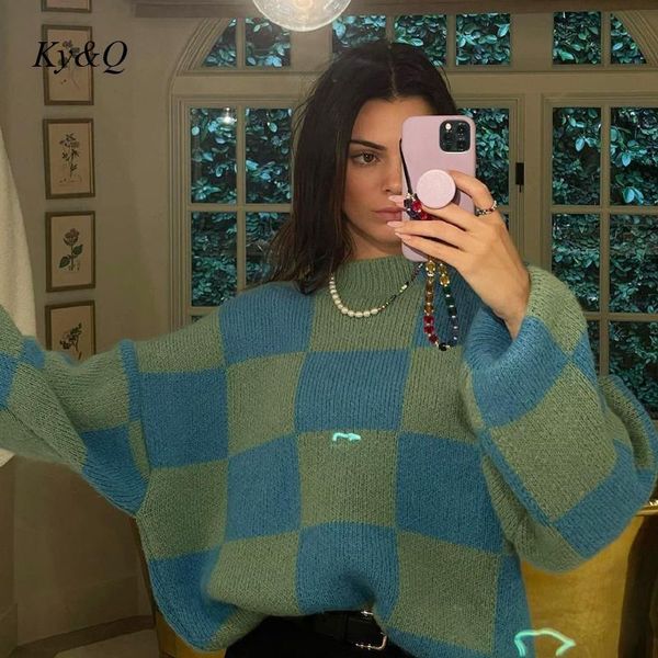 women's sweaters kendall jenner same big plaid sweater pullover female half high neck loose sleeves 2021 knitted jumper top, White;black
women's sweaters kendall jenner same big plaid sweater pullover female half high neck loose sleeves 2021 knitted jumper top, White;black