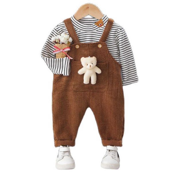 spring autumn girls clothing set 2021 new bear pocket stripe long sleeve +corduroy overalls 2pcs 1-5y baby suit kids clothes y0918, White
spring autumn girls clothing set 2021 new bear pocket stripe long sleeve +corduroy overalls 2pcs 1-5y baby suit kids clothes y0918, White