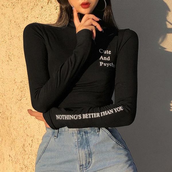 women's t-shirt stretch slim letter printing long sleeve turtleneck bottoming shirt black, White
women's t-shirt stretch slim letter printing long sleeve turtleneck bottoming shirt black, White