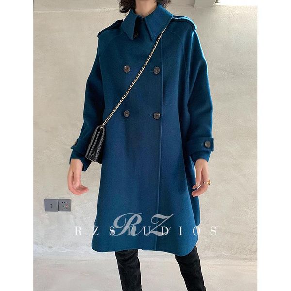 women's wool & blends double faced cashmere coat clothing autumn winter 2021 mid long temperament peacock blue, Black 
women's wool & blends double faced cashmere coat clothing autumn winter 2021 mid long temperament peacock blue, Black