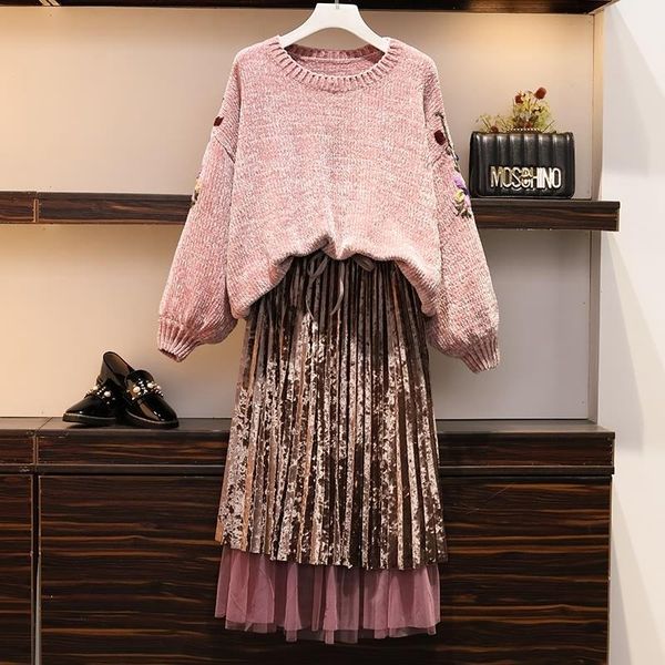 two piece dress plus size winter clothes 2 set women pink embroidery ball christmas sweaters + long tulle velvet skirts suits large sizes, White
two piece dress plus size winter clothes 2 set women pink embroidery ball christmas sweaters + long tulle velvet skirts suits large sizes, White