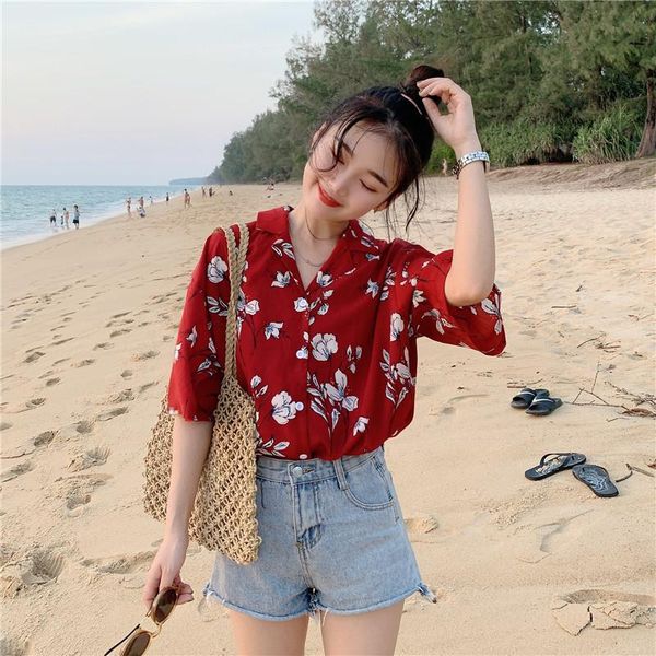 sweet girls summer blouse shirts korean floral print notched short sleeve red shirt female chic leisure all match loose blusas women's, White
sweet girls summer blouse shirts korean floral print notched short sleeve red shirt female chic leisure all match loose blusas women's, White