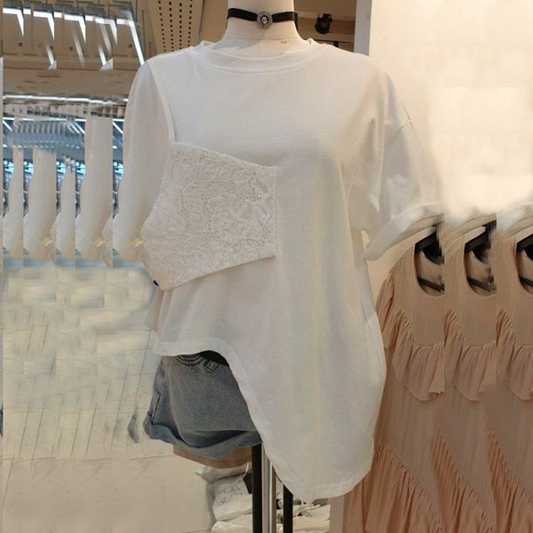 summer new white short sleeve woman tshirts hem irregular lace patchwork o neck loose 210421
summer new white short sleeve woman tshirts hem irregular lace patchwork o neck loose 210421