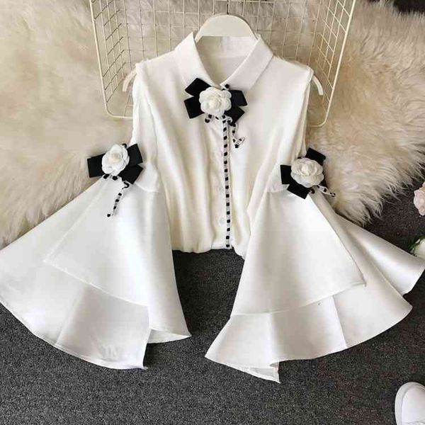 women's blouses & shirts summer autumn round collar long flare sleeve chiffon blouse bow white black blusas mujer de moda d29
women's blouses & shirts summer autumn round collar long flare sleeve chiffon blouse bow white black blusas mujer de moda d29