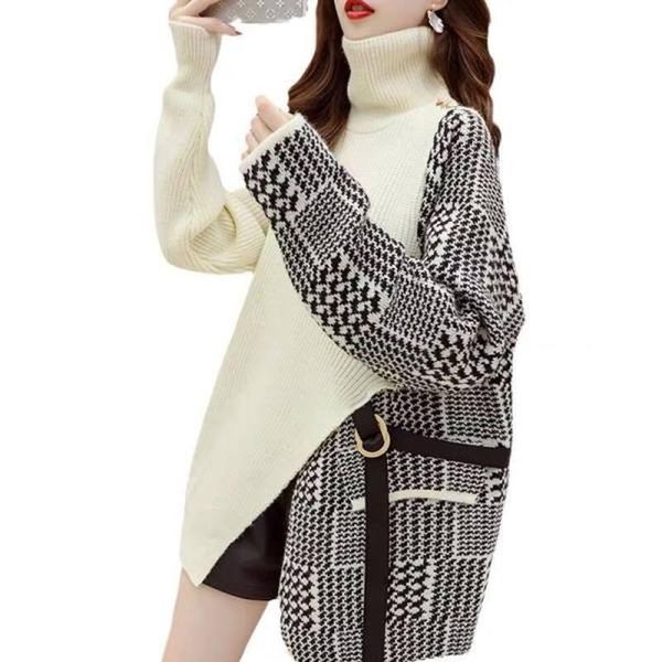 women's sweaters design sense stitching fake two-piece turtleneck sweater women autumn and winter 2021 loose lazy wind coat, White;black
women's sweaters design sense stitching fake two-piece turtleneck sweater women autumn and winter 2021 loose lazy wind coat, White;black