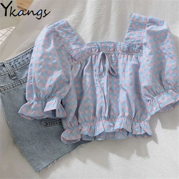 plaid puff sleeve ruffle short square neck female t-shirt lace-up wild summer streetwear tee vintage women ins outfits 210619, White
plaid puff sleeve ruffle short square neck female t-shirt lace-up wild summer streetwear tee vintage women ins outfits 210619, White