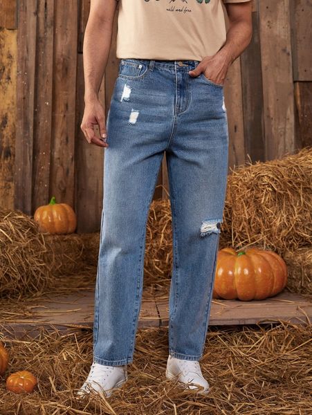 men ripped frayed straight leg jeans x9v9#, Blue
men ripped frayed straight leg jeans x9v9#, Blue