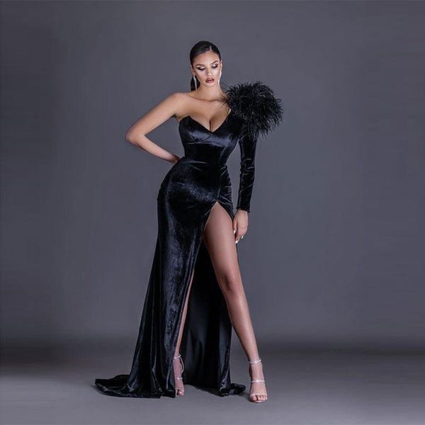 party dresses black velet one shoulder long evening high side slit feathers mermaid prom gown custom made vestidos de fiesta, White;black
party dresses black velet one shoulder long evening high side slit feathers mermaid prom gown custom made vestidos de fiesta, White;black
