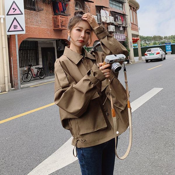 khaki short windbreaker women's 2021 spring and autumn korean loose temperament big pocket jacket jackets, Black;brown
khaki short windbreaker women's 2021 spring and autumn korean loose temperament big pocket jacket jackets, Black;brown
