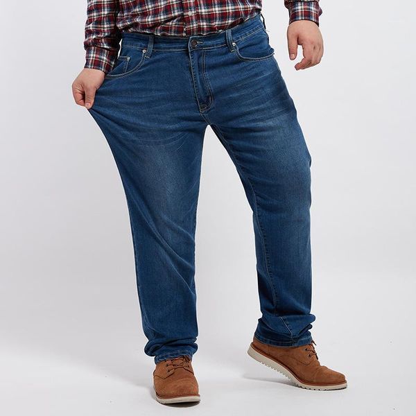 large men's elastic slim fit small leg jeans add fat and loose business casual pants wear resistant, Blue
large men's elastic slim fit small leg jeans add fat and loose business casual pants wear resistant, Blue